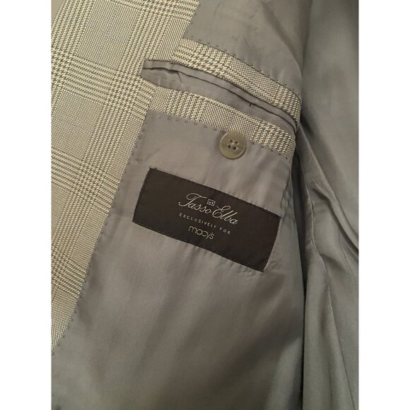 TASSO ELBA Suit Blazer Men Sz 44 Tan/Brown Checkered Plaid Sport Coat Macys - Picture 4 of 8
